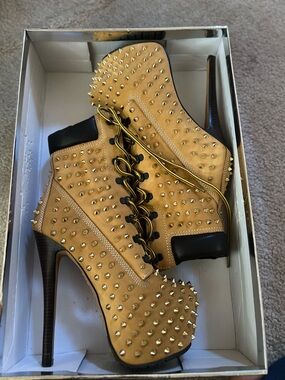 ZIGI girl Tan Studded Lace-Up High Heel Ankle Boots